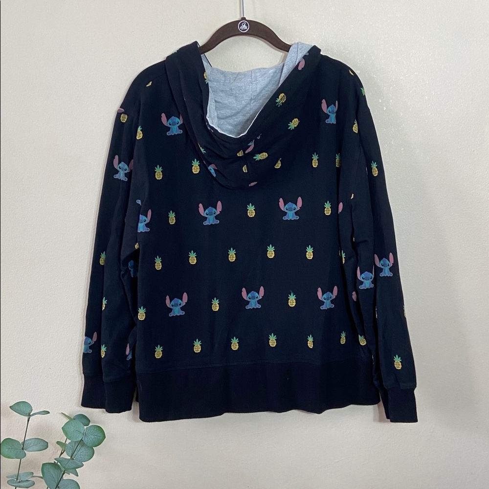 Long Sleeve Black Zip UP Hoodie Disney Lilo & Stitch Women XL Casual Sweatshirt - Picture 4 of 5
